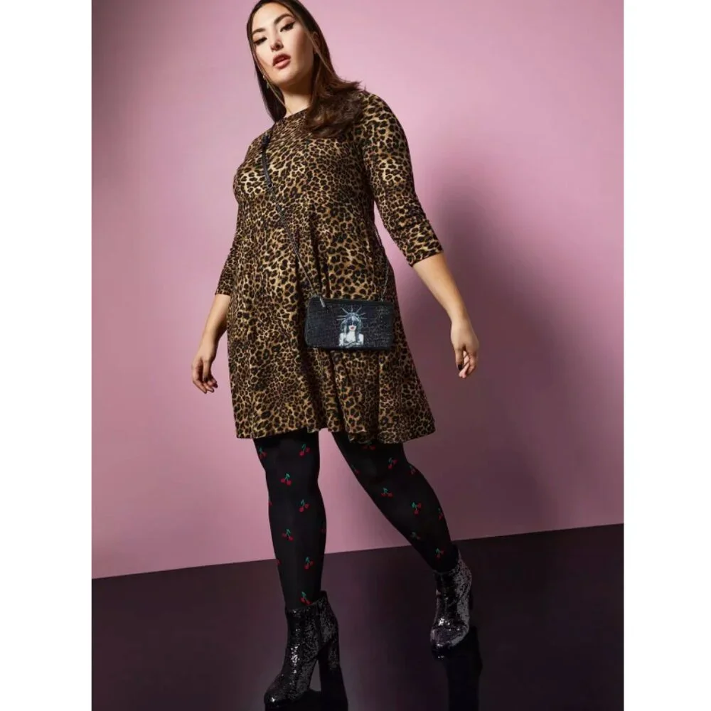 NEW Torrid 2 Betsey Johnson Leopard Ponte Skater Dress With Back Cutout 2X 18 20 - Picture 2 of 11